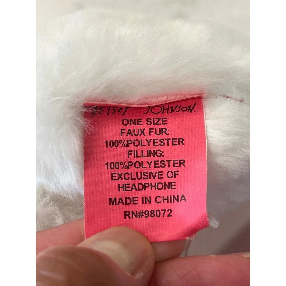 Betsey Johnson White Faux Fur Earmuffs Beaded Pearl Headband Winter Accessories